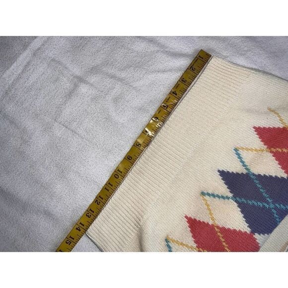 Vintage Inner Visions Cream/ Multicolored Argyle V-Neck Sweater Vest- M - Picture 7 of 9